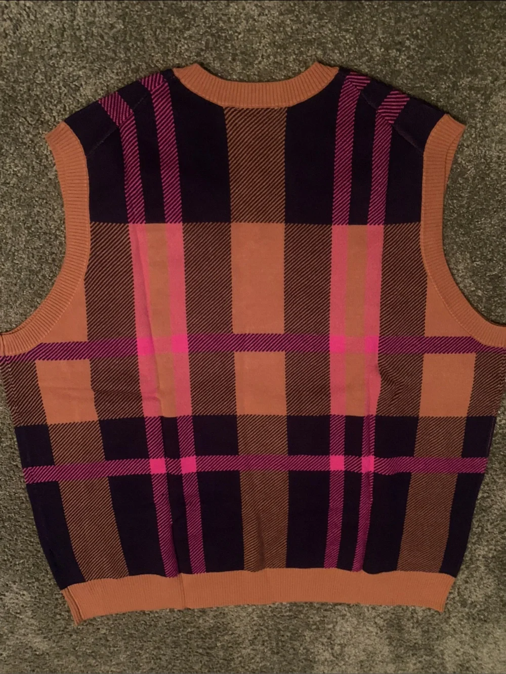 Studio Men's V-Neck Plaid Sweater Vest in Orange, Purple & Pink 3x